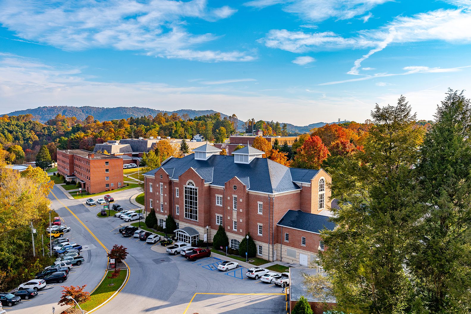 An aerial shot of the Concord University campus beautiful