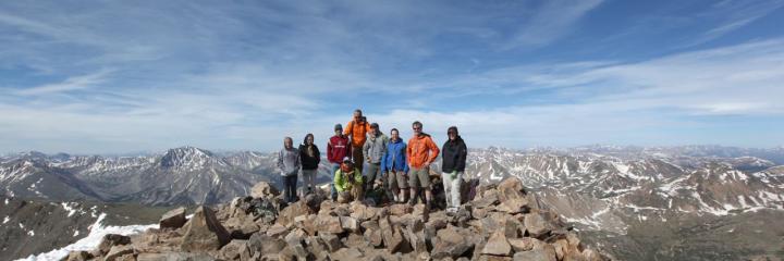 Some of the 2013 field camp participants on the summit of Mt. Elbert (14,439 ft) - the highest peak in the Rocky Mountains and the second highest peak in the contiguous United States. Photo courtesy of Sheena Harper Photography