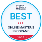 A seal that reads "Online Master's Degrees: Best Online Master's Programs 2022"