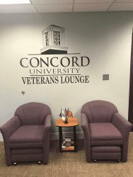 Two of the chairs in the veterans lounge